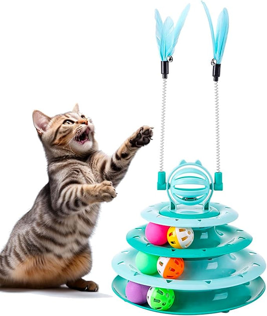 Kitten Toys, Interactive Cat Toys for Indoor Cats, Cat Puzzle Toy, Kitty Toys,cat Toys for Bored Indoor Adult Cats, Cat Ball Toy, Cat Tower with 2 Cat Teasers (Green)