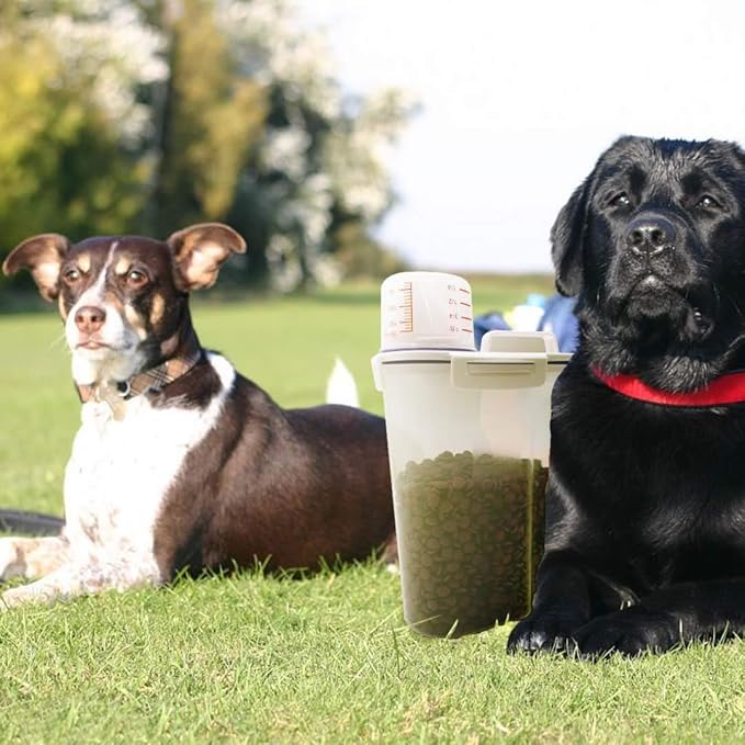 Dog Food Storage Container Small, Cat Food Storage Container Airtight Plastic Dispenser with Graduated Measuring Cup, Pourable Spout and Portable Collapsible Dog Bowl for Pet Food, Birds Seed