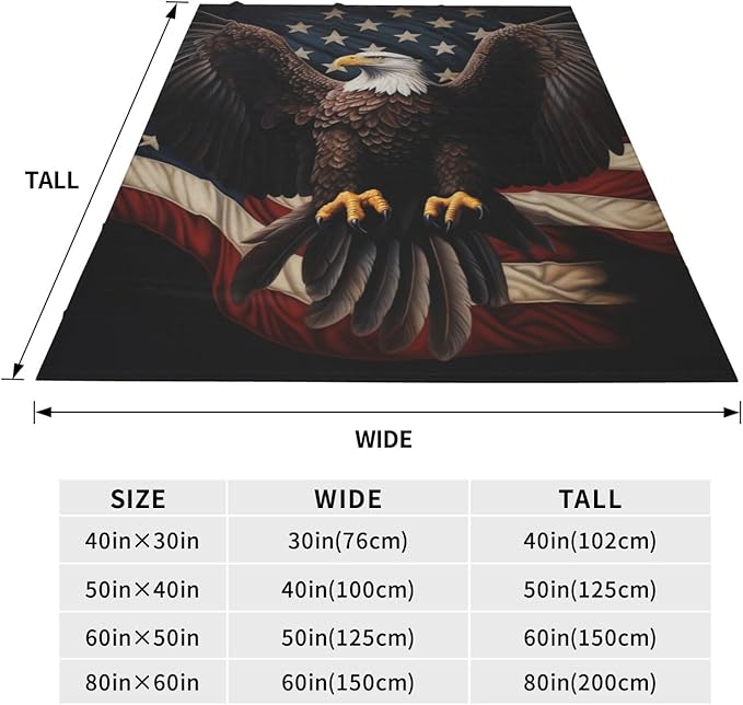 American Eagle Flag Blanket Gfits for Women Men Kids Bald Eagle Flannel Throw Blankets Soft Fuzzy Lightweight for Home Decor Couch Bed Sofa 80x60 Inches