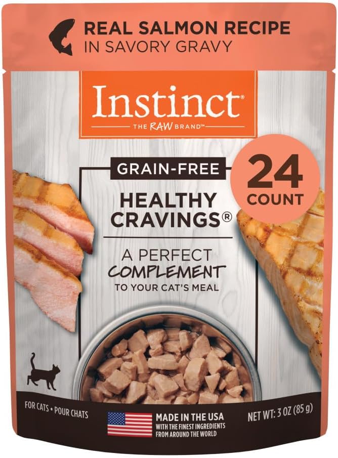 Instinct Healthy Cravings Natural Wet Cat Food Topper, Grain Free Recipe - Real Salmon, 3 oz. Pouches (Pack of 24)
