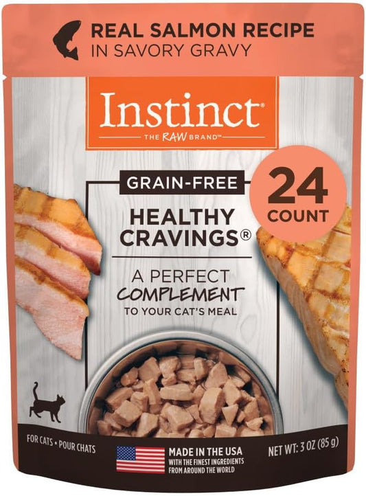 Instinct Healthy Cravings Natural Wet Cat Food Topper, Grain Free Recipe - Real Salmon, 3 oz. Pouches (Pack of 24)