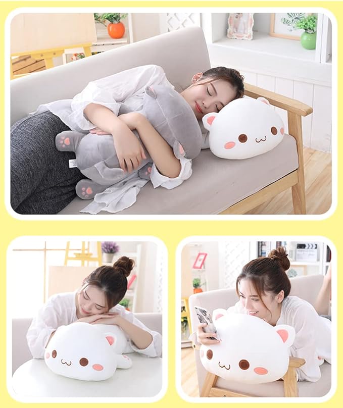 Cute Kitten Plush Toy Stuffed Animal Pet Kitty Soft Anime Cat Plush Pillow，Plush cat Doll Pillow Toys Children's (White)