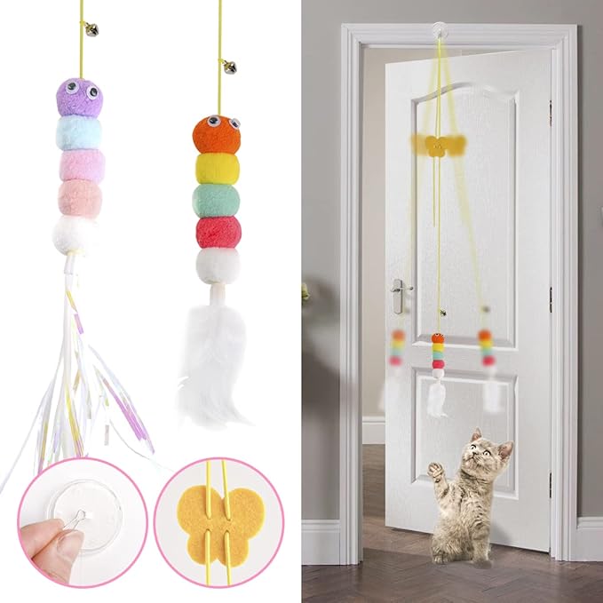 Cat Toys for Indoor Cats, Interactive Cat Toy Wand Kitten Toys to Play Chase Exercise Cat String Pet Puzzle Toy for Cats Kittens, 2pcs