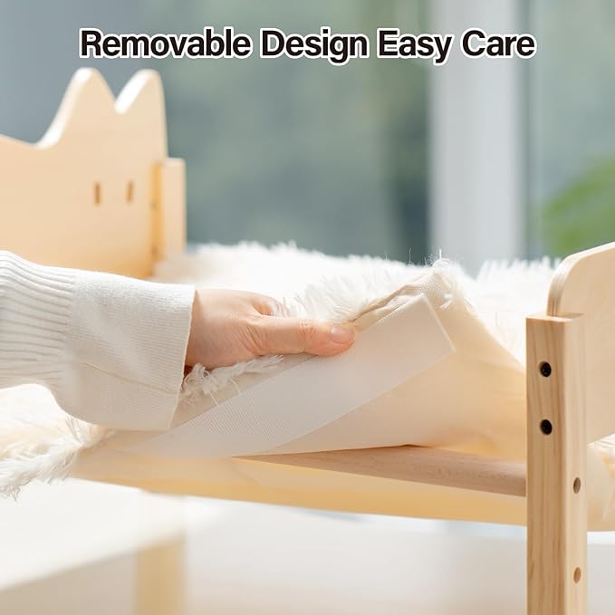 MEWOOFUN Cat Hammock Bed Elevated Pet Bed for Indoor Cats or Puppy, 21.7" X 16" Floor Standing Dog Bed Pet Resting Hammock for Cats & Small Dogs (Plush Beige)