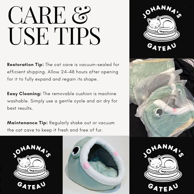 Johanna's Gateau Cat Bed Cave, Covered Cat Bed with Removable Washable Cushioned Pillow, Comfortable Warming Cat Beds for Indoor Cats
