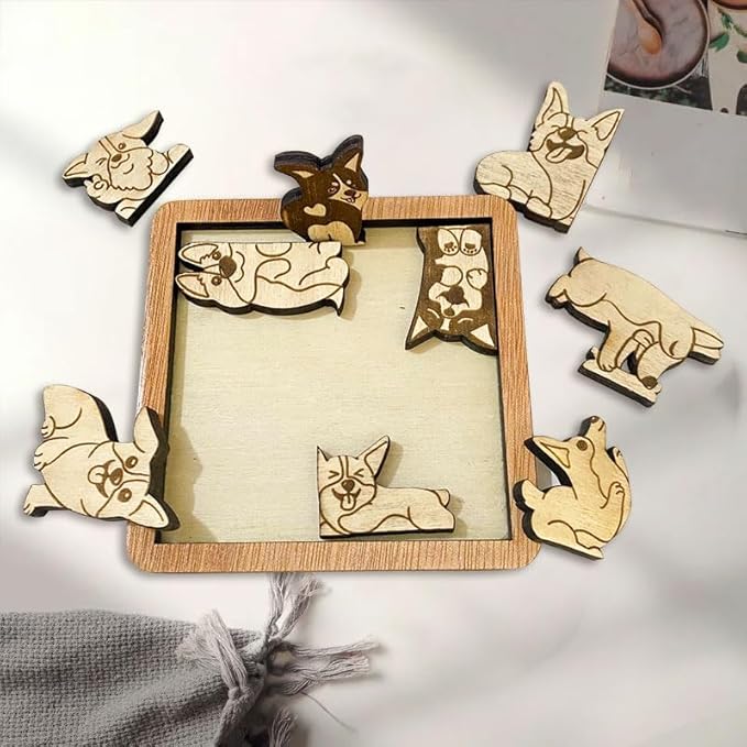 02 Corgi Dog Coaster - Corgi Dog Puzzle Wooden Coaster Set - Interlocking Jigsaw Drink Mats with Laser-Cut Design for Corgi Lovers (Corgi Dog)