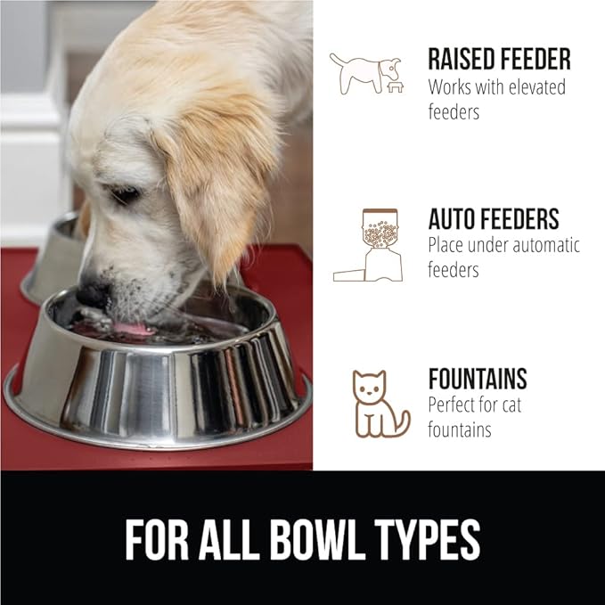 GORILLA GRIP 100% Waterproof Raised Edge BPA Free Silicone Pet Feeding Mat, Dog Cat Food Mats Contain Spills Protects Floors, Placemats for Cats and Dogs Water Bowl, Pets Accessories 32x24 Red