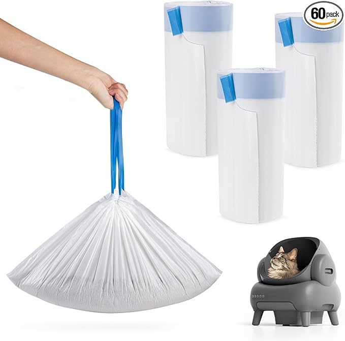60 Count Cat Litter Bags Liners for Neakas M1 Open-Top Self-Cleaning Cat Litter Box, Extra Thick Drawstring Heavy Duty Disposable Leak-Proof Replaced Waste Bags, 27.17" x 13"