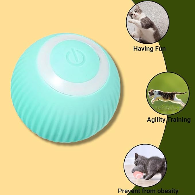 Interactive Smart Cat Ball,Quiet Cat Toys for Indoor Cats Adult Automatic 360° Rotating Kitten Toys,Intelligent Automatic Mobile Ball USB Charging Pet Toy,Fun Gift for Kitten. (Blue)