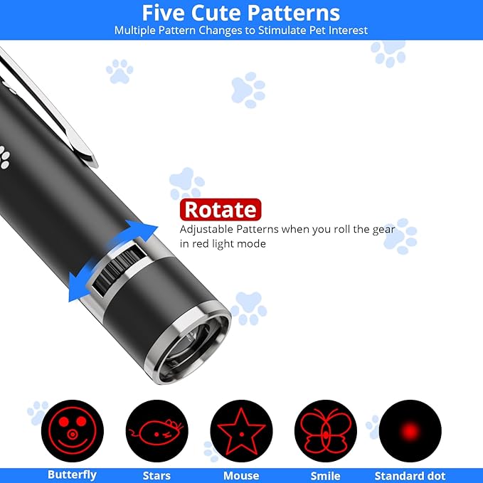 Cat Toy, Cat Toys for Indoor Cats, Long Range 7 Adjustable Patterns for Cats and Dogs, Interactive Red Cat Chase Light for Fun, Exercise and Training - USB Rechargeable