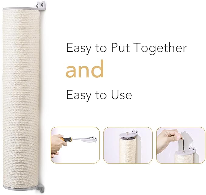 Sisal Rope Sturdy Cat Scratching Post - Wall Scratchers for Indoor Cats, 1 Tie Vertical Cat Climbing Pole, Cat Wall Furniture