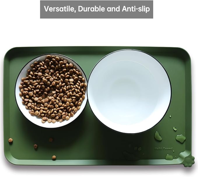 Hoki Found Silicone Pet Food Mats Tray -High-Lips Pet Dog Cat Bowl Mats Placemat - Dog Pet Cat Feeding Mat - Waterproof Dog Cat Food Mats -Pet Water Mats for Carpet - Dark Olive