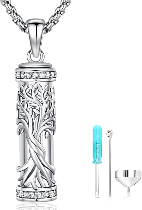 Aniu Cremation Jewelry for Ashes S925 Sterling Silver Urn Necklace Memorial Necklace for Human Ashes of Loved Ones Keepsake Pendant for Men Women