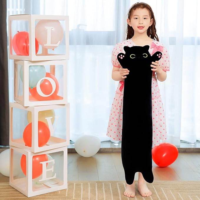 Black Cat Plush Toy Pillow - Cute Cat Gift for Kids (Black, 90cm/35.4in)