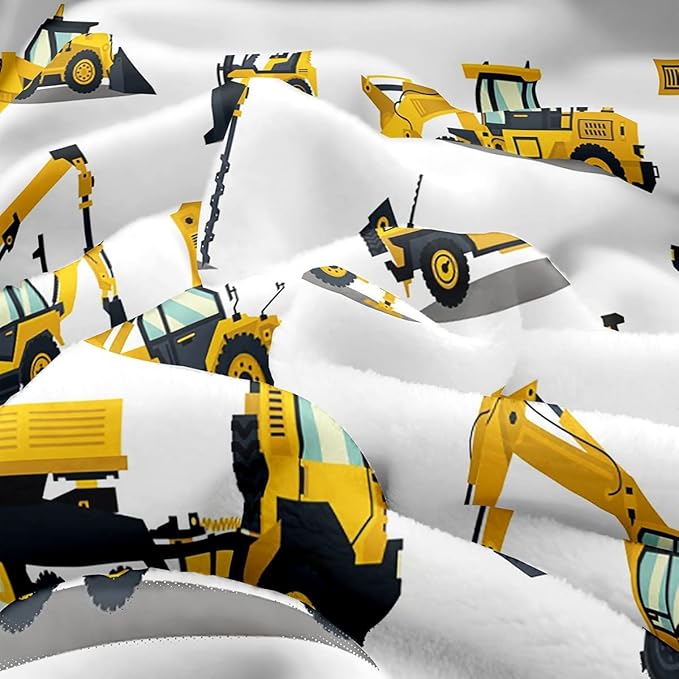 Feelyou Construction Site Fleece Throw Blanket Kids Toddler Excavator Truck Flannel Sherpa Blanket Soft Comfort Plush Blankets for Boys & Girls 50"x60"