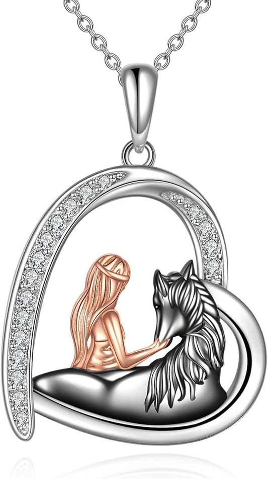 Black Horse Necklace Gifts for Women Sterling Silver Love Heart Horse Pendant Necklace Jewelry for Horse Lovers