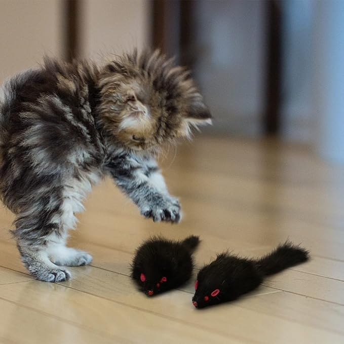 pawstrip Rabbit Fur Cat Toys Interactive Cat Toy Mouse with Rattle Fake Mice Kitten Toys for Indoor Cats Fuzzy Cat Mice Toys Realistic Mouse Cat Toy Furry Mice Cat Toys,12Pcs