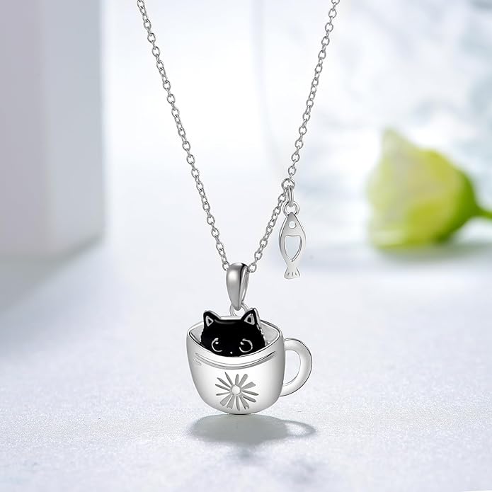 Black Cat/Pug/Boston Terrier/Capybara/Yorkie/Beagle/Maltese/Corgi Necklace 925 Sterling Silver Cute Animal Jewelry for Women