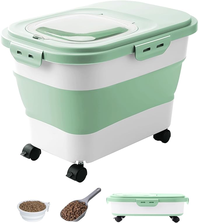 20-23 Lbs Dog Food Storage Container - Collapsible Dog Food Container with Attachable Casters and Scoop,Travel Silicone Bowl, Pet Food Storage Containers to Keep Dry Food Fresh,Easy to Move