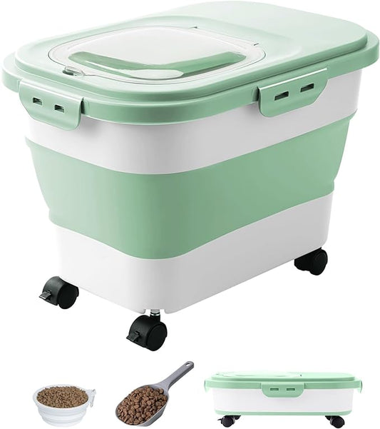 20-23 Lbs Dog Food Storage Container - Collapsible Dog Food Container with Attachable Casters and Scoop,Travel Silicone Bowl, Pet Food Storage Containers to Keep Dry Food Fresh,Easy to Move