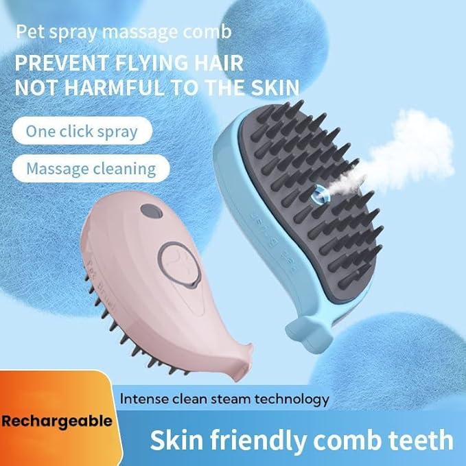 2-Pack Cat steam brush,Steam brush for cats,3-in-1 Grooming, Skin Friendly Pet steam brush,Massaging & Detangling Tool with Steam Technology - Easy Clean, Cat brushes for indoor cats,Blue & Pink Set