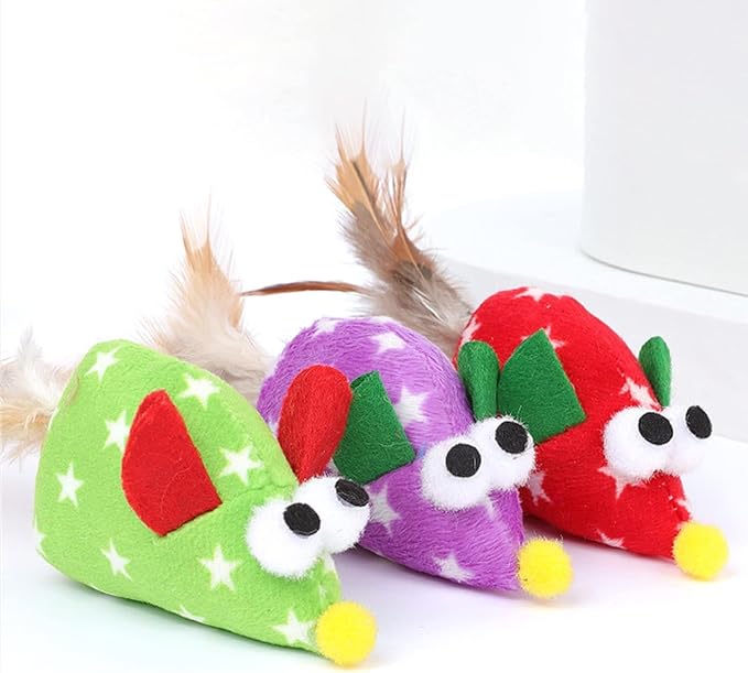 Purple Kitten Toy Multi-Color Plush Mouse Interactive Toy Funny Cat Toy Cat Feather Toy Cat Supplies,Toys,Cats