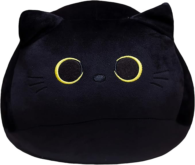 16'' Black Cat Plush Toys, Cute Cat Pillow Soft Baby Plushies for Kids, Cat Stuffed Animals Kawaii Plush Toys Gift for Boys Girls (Black, 16 Inch)