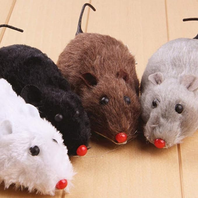 Random Color Furry Mice Cat Toy Wind Up Toys Realistic Mouse Toys Funny Moving Toys, Cat Mice and Animals Toys Interactive Play Mouse Toy for Cat Kitten，Cat Mice and Animals Toys