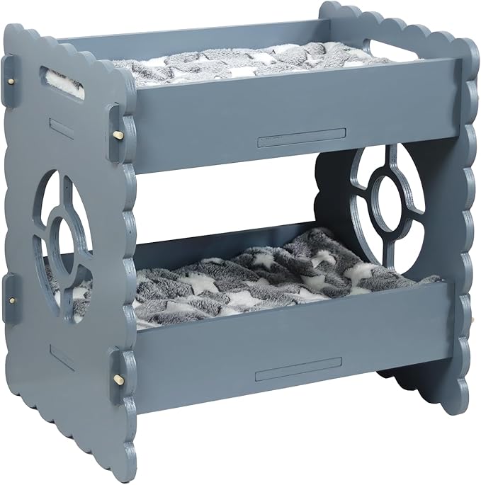 Wooden Cat Bed,Elevated Cat Bed Furniture,Cat Bunk Beds for 2 Indoor Cats,Modern Cat Condo with Matress,Protect Cat's Hip Joint for All Seasons,Easy to Assemble(19.7“x15 x19.2,Grey)
