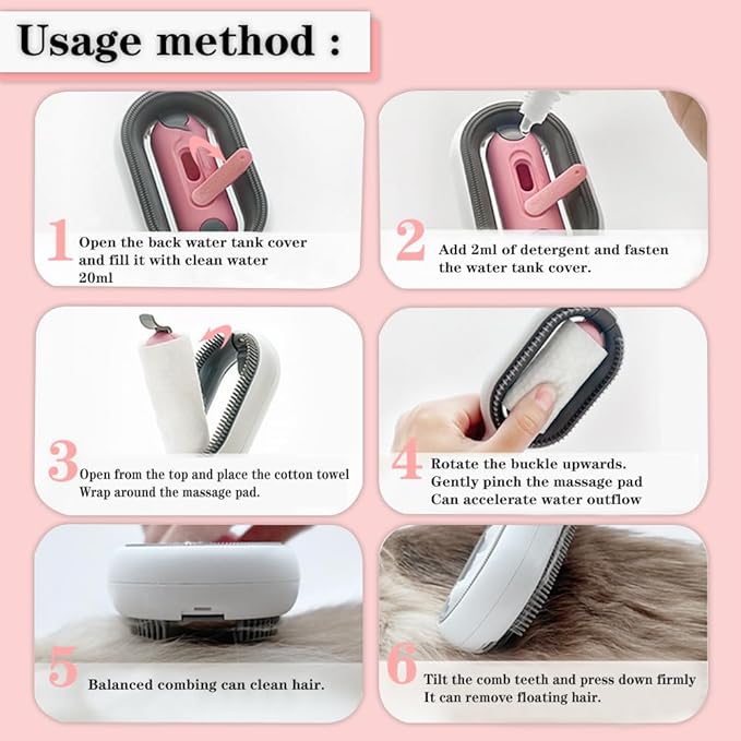 BESTLA Upgraded Pet Hair Removal Cat Hair Brush with Water Sticky Comb with Water Tank New 4 in 1 Cat Grooming Brush (Towels Not Included)