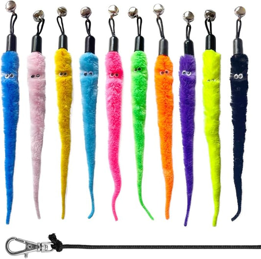 Worm Teaser Refills for Cat Wand 10PCS Squiggly Worms Replacements and 1PC Replacement String for Cat Fishing Kittens Wand Refills Attachments for Kitten Training Exerciser Accessories
