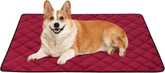 Self Warming Dog Bed, Pet Crate Pad for Indoor and Outdoor, Washable Heating Dog Kennel Mats with Non-Slip Bottom for Small Medium and Large Dogs - Deep Red, M:28"x45"