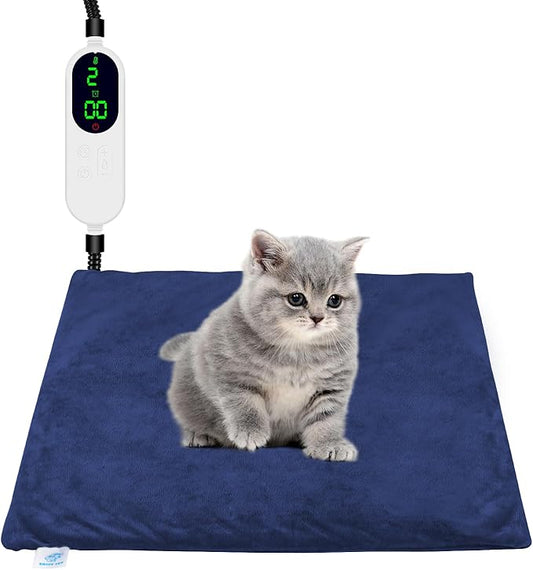 Cat Heating Pad Indoor, Electric Pet Heating Pad for Cats and Dogs, Heated Cat Pad with 12 Level Timer 9 Level Temperature, Heated Pet Blanket for Cats Puppy with Chew Resistant Cord (18×18 inch)