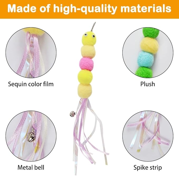 MiOYOOW 4PCS Cat Feather Toy Refills, Hanging Cat Fishing Pole Attachments Interactive Cat Teaser Toy Replacements for Cat Kitten Play Exercise