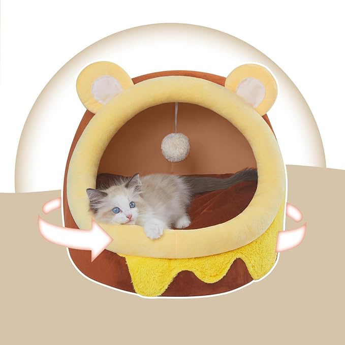 Jiupety Cute Cat Bed Honey Pot, Cat Bed for Indoor Cat, Soft Cozy Cat Bed Cave Fit for Cat Up to 16 Lbs and Puppy, Honeypot, M.