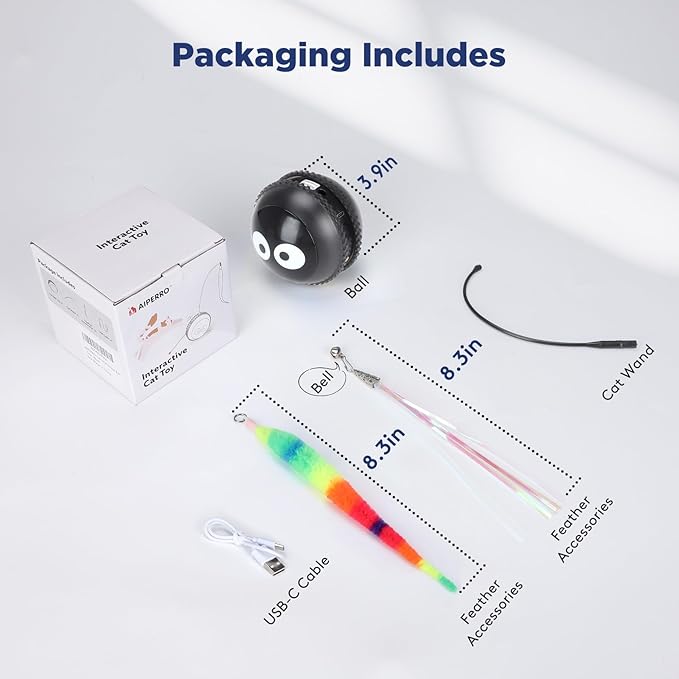 Cat Toys for Indoor Cats, Innovative Interactive Cat Toy Ball with Bird Chirping, USB Rechargeable Automatic Exercise Rolling Cat Toy for Bored Indoor Adult Cats Kittens, Black