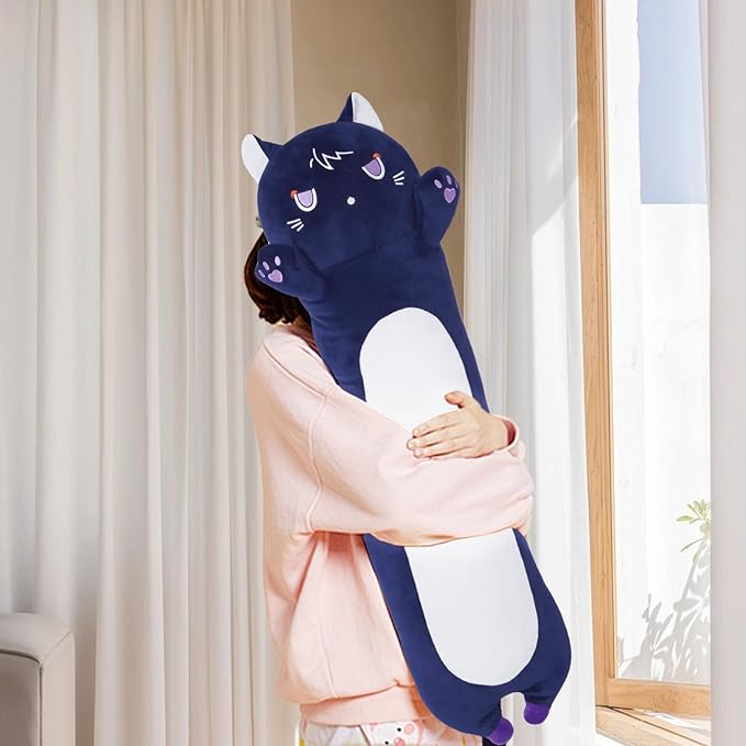 Soft Plush Cat Pillow, Cute Kitten Plush for Kids (Purple, 70cm/27.5inch)