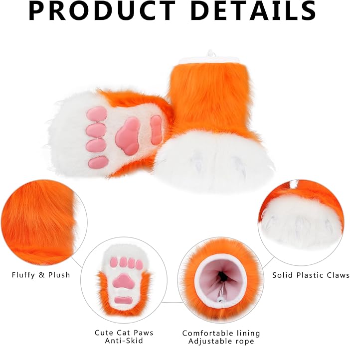 Animal Fuzzy Slippers Bear Cat Wolf Dog Fox Fursuit Feet Paw Claw Shoes Furry Boots Costume Accessories for Adult Kids