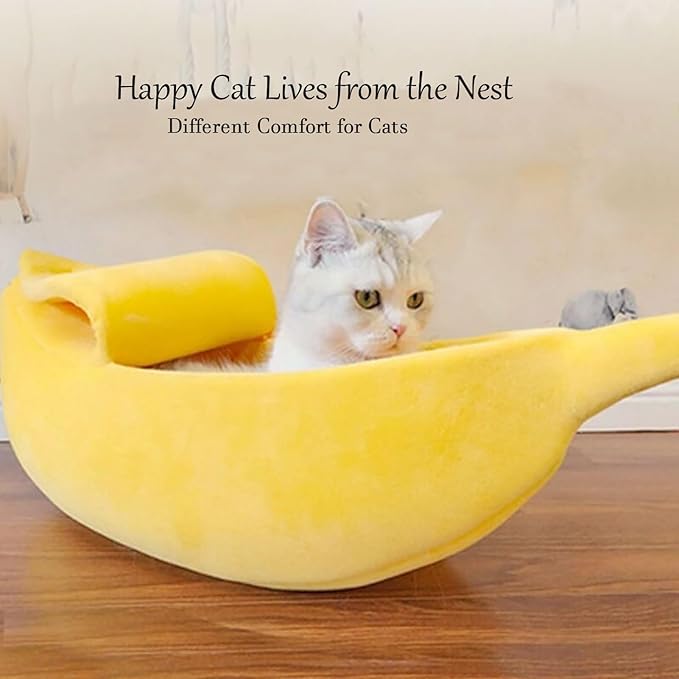 Banana Pet Bed Cute Funny Banana Bed Small Size for Indoor Cats, Small Animals, Christmas Pet Bed Lovely Pet Supplies for Cats Kittens