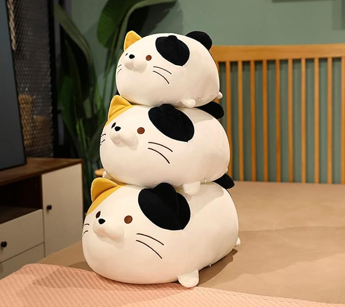 Cute Soft Tabby Cat Plush Toys - Kitten Stuffed Animals, White, 14-Inch, Hugging Cuddly Cat Doll Pillow Gift for Kids and Lovers