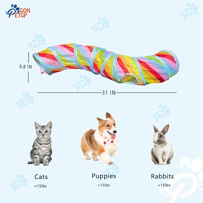 Cat Toys Kitten Toys for Indoor Cats Collapsible Cat Tunnels Tube Toy Bundle Pack, Cat Feather Teaser Interactive Feather Toy Fluffy Mouse Crinkle Balls Play for Cat Puppy Kitten