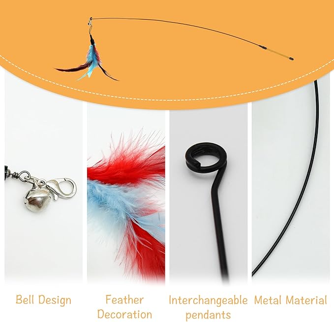 Andiker S-Shape Cat Tunnel Toy Set, Folded Cat Tunnel Spring Toys with a Wand & 5Replacement Heads Cat Spring Toy Metal&Mesh Cat Spiral Tunnel Toy for Indoor Cats to Kill Time& Do More Exercise (7)