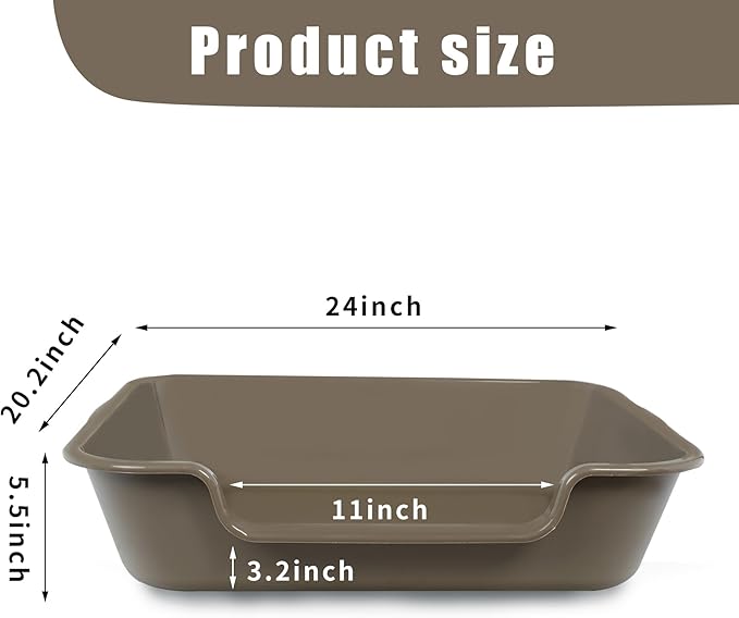1 Pack of Extra Large Cat Litter Box (ABS Material), Low Entry Senior Litter Pen for Geriatric Kitty Big Cats, Jumbo Pet Safe Litter Boxes for Indoor Pets Potty (Light Brown, 24" L x 20" W)