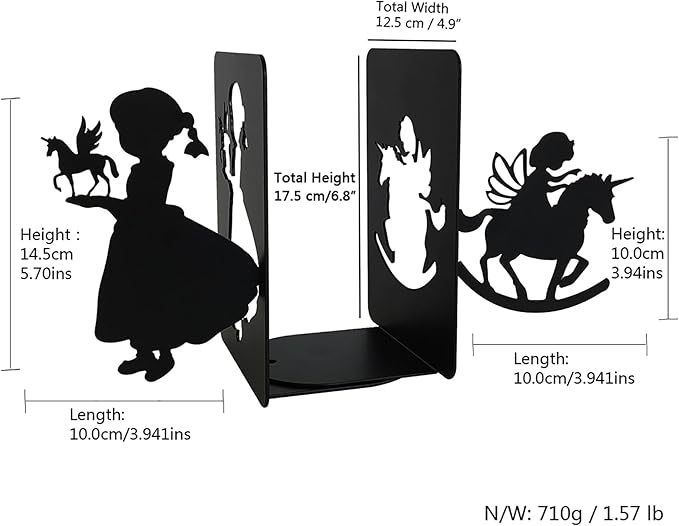 Bookends for Kids, Princess Book Ends for Girl's Room Unicorn Book Ends Angel Bookends - Book Holder for Baby Nursery Books, Gifts for Brides (A Pair)