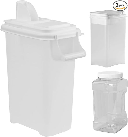 Buddeez Pet Food Storage Solution (Set of 3) - 32QT, 4QT & 2QT BPA-Free Containers with Scoop & Pour Spout for Dry Food, Treats, Chews, Made in USA.