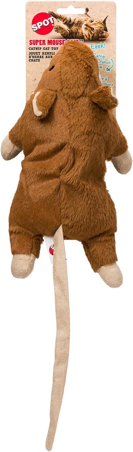 SPOT Super Mouse Sam with Catnip - Lifelike Cat Toy, Fuzzy Mice with Catnip and Crinkle Sound, Extra Large Size for Cuddling, Kicking, Chasing, Playing - 11in Plush Toys, Assorted Colors