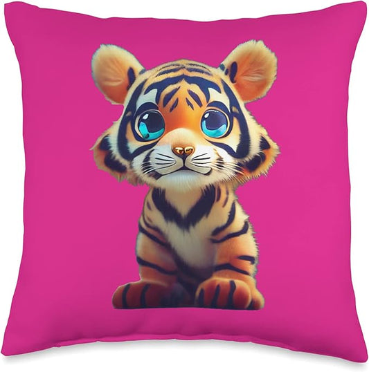 Adorable Baby Tiger Cub Art Item Cute Animal Figure Big Cat Throw Pillow