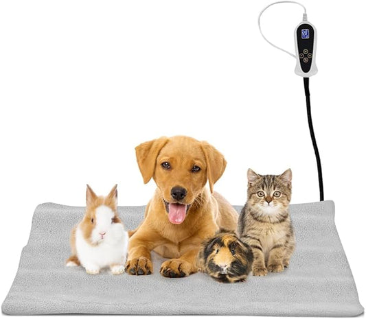 Pet Heating Pad for Cats Dogs with Timer Temperature Adjustable, Electric Heating Mat Indoor, Adjustable Warming Mat, Waterproof Heated Bed with Chew Resistant Steel Cord，Pet Heated Mat