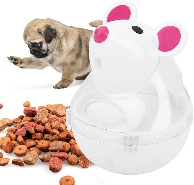 Cat Treat Dispenser Toy, Small Cat Food Balls Slow Feeder, Mice Tumbler Design Cat Food Toy Cat Enrichment Toys for Pet Interactive Training and Food Dispensing (White)