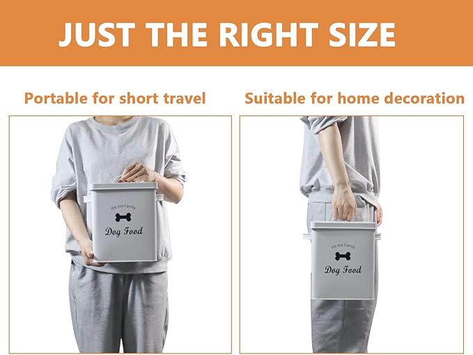 Geyecete Pet Treat and Food Storage Tin with Lid - 5lbs Capacity - Serving Scoop Included … -DOG